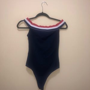 Red white and navy bodysuit
